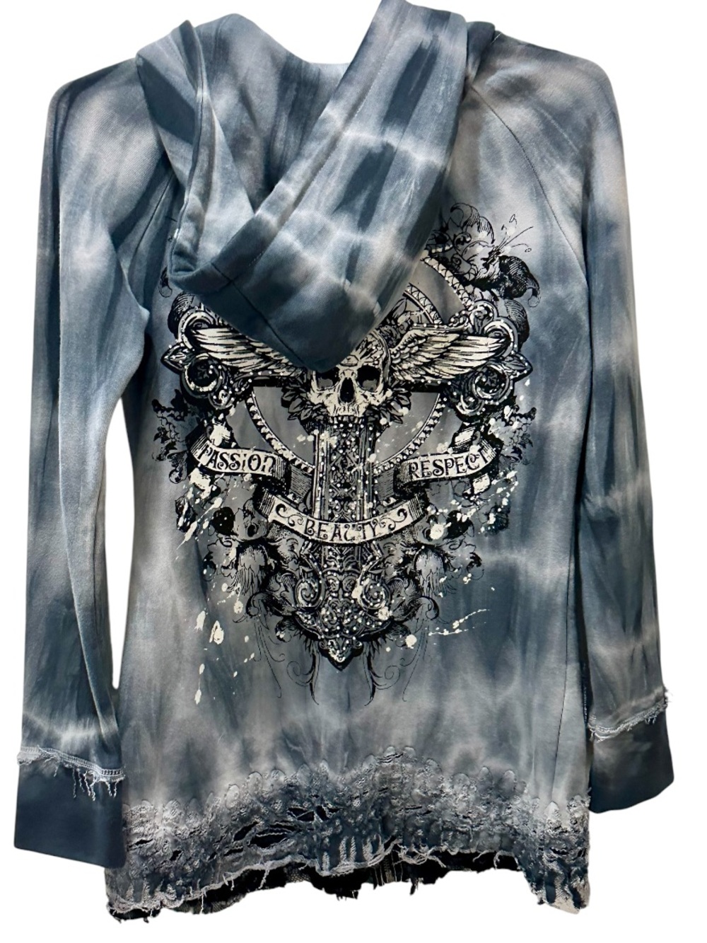 Crash & Burn Y2K graphic hoodie size XS tie dye goth grunge biker rocker